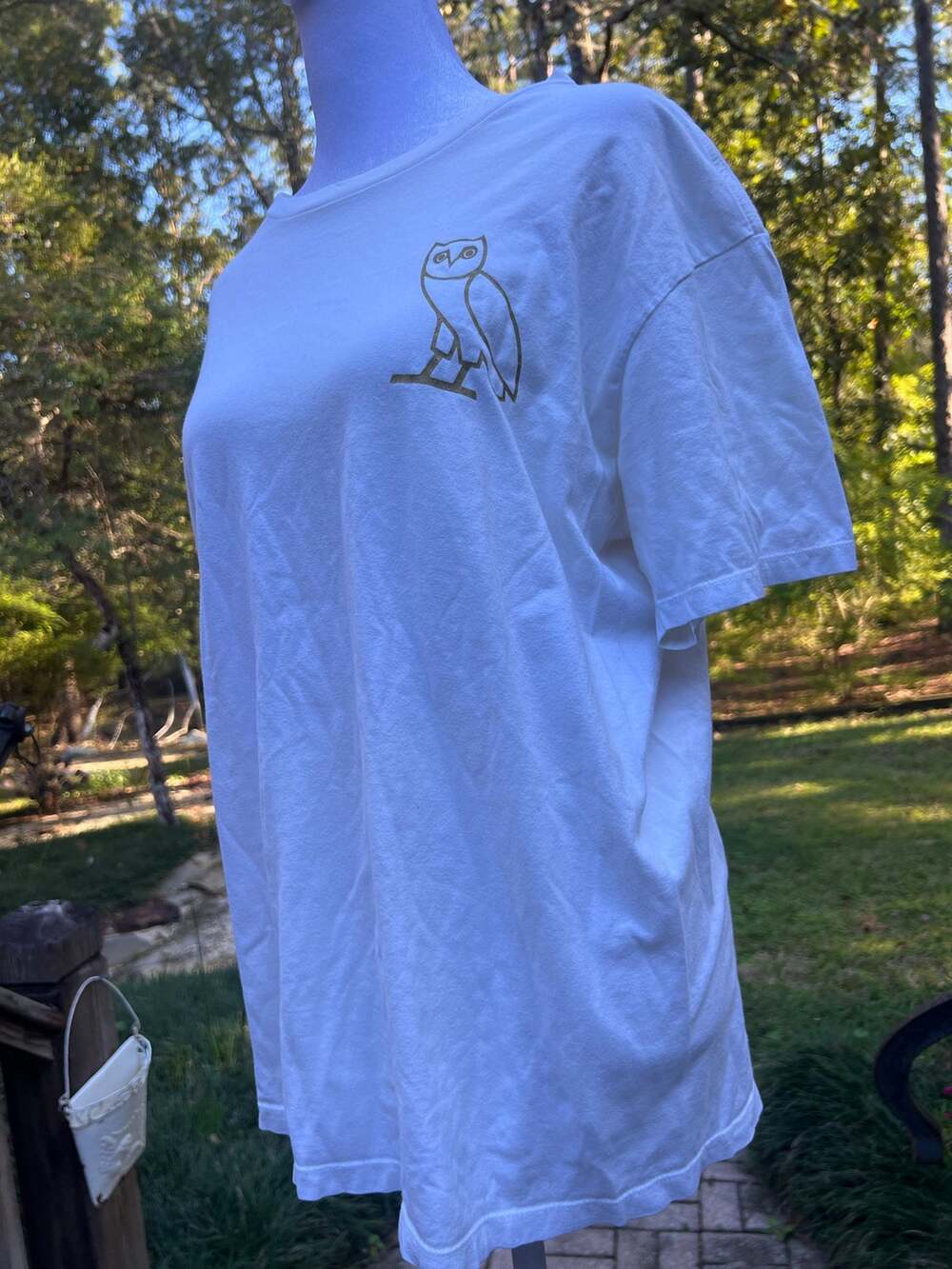 OVO October’s Very Own White Gold Owl Logo T Shirt Women’s Large